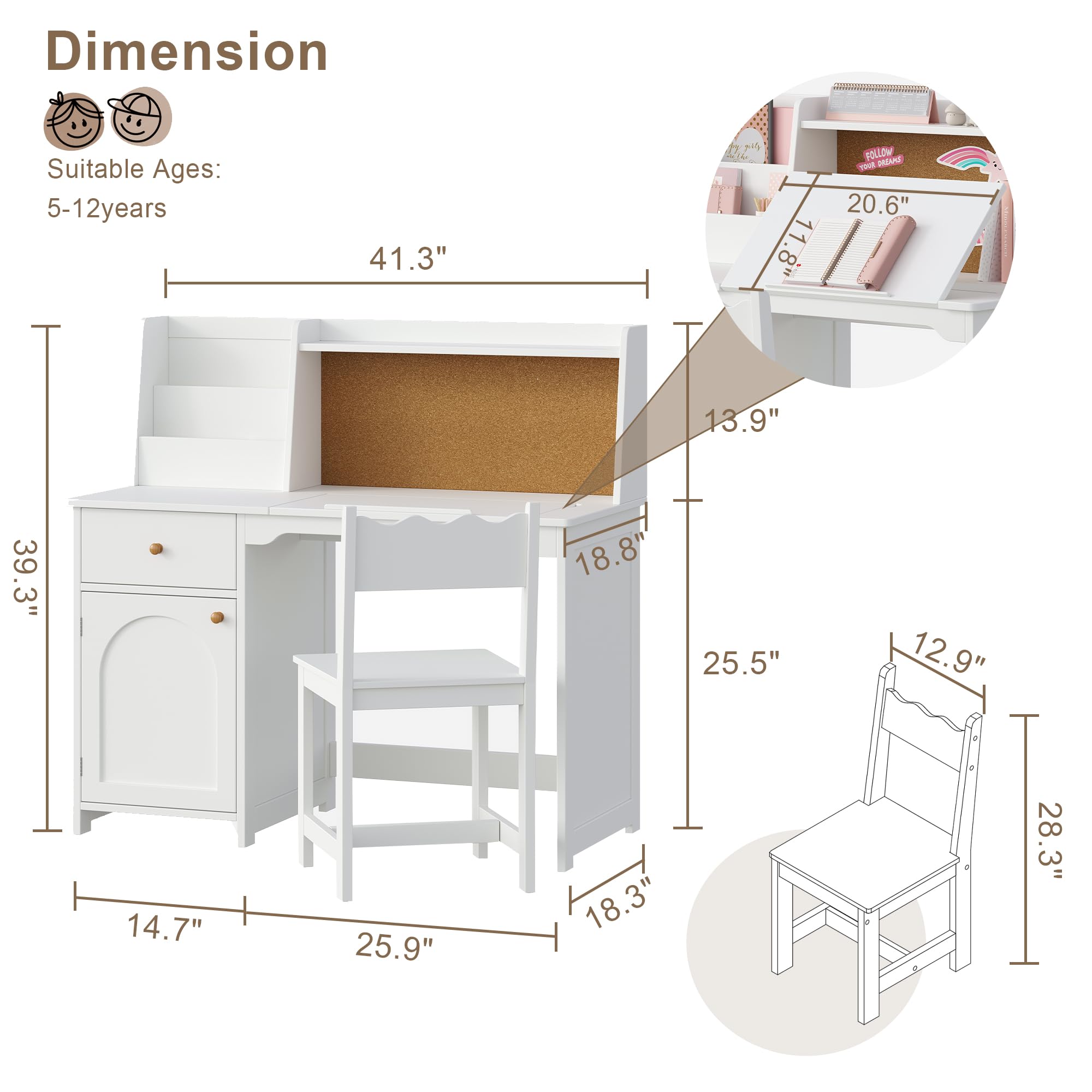 Kids Study Desk and Chair Set with Tiltable Desktop