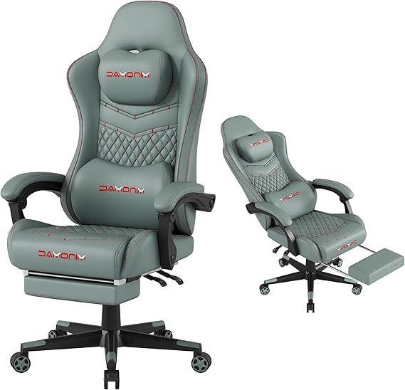 Ergonomic Gaming Chair with Retractable Footrest - 400lb Capacity
