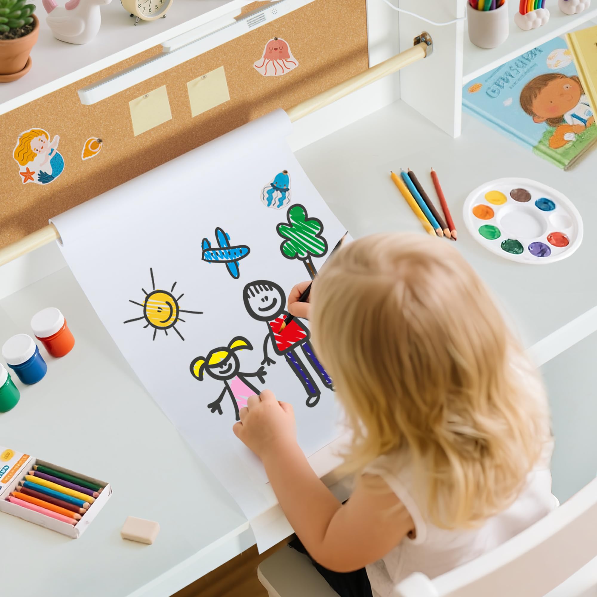 Kids Desk and Chair Set with Night Light and Storage