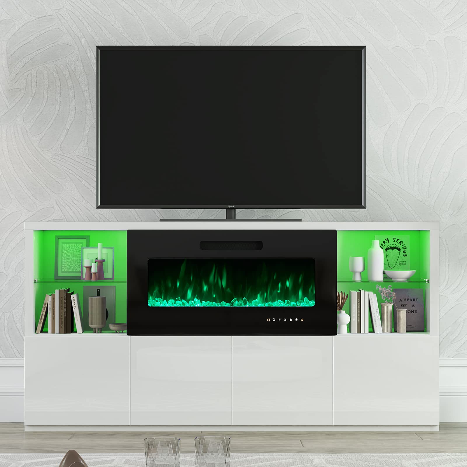 Modern Fireplace TV Stand 68 Inches White