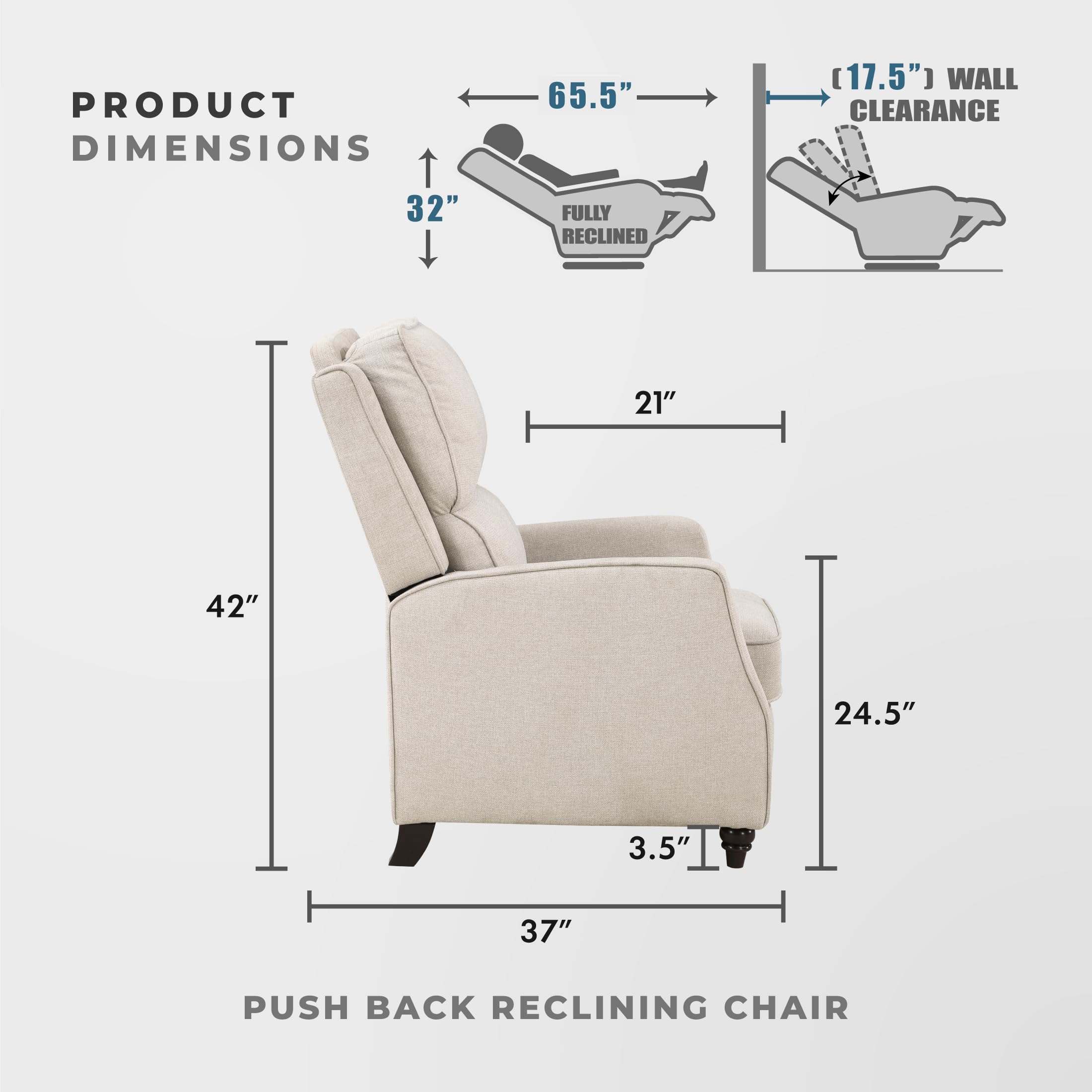 Push Back Recliner Chair - Beige Fabric
