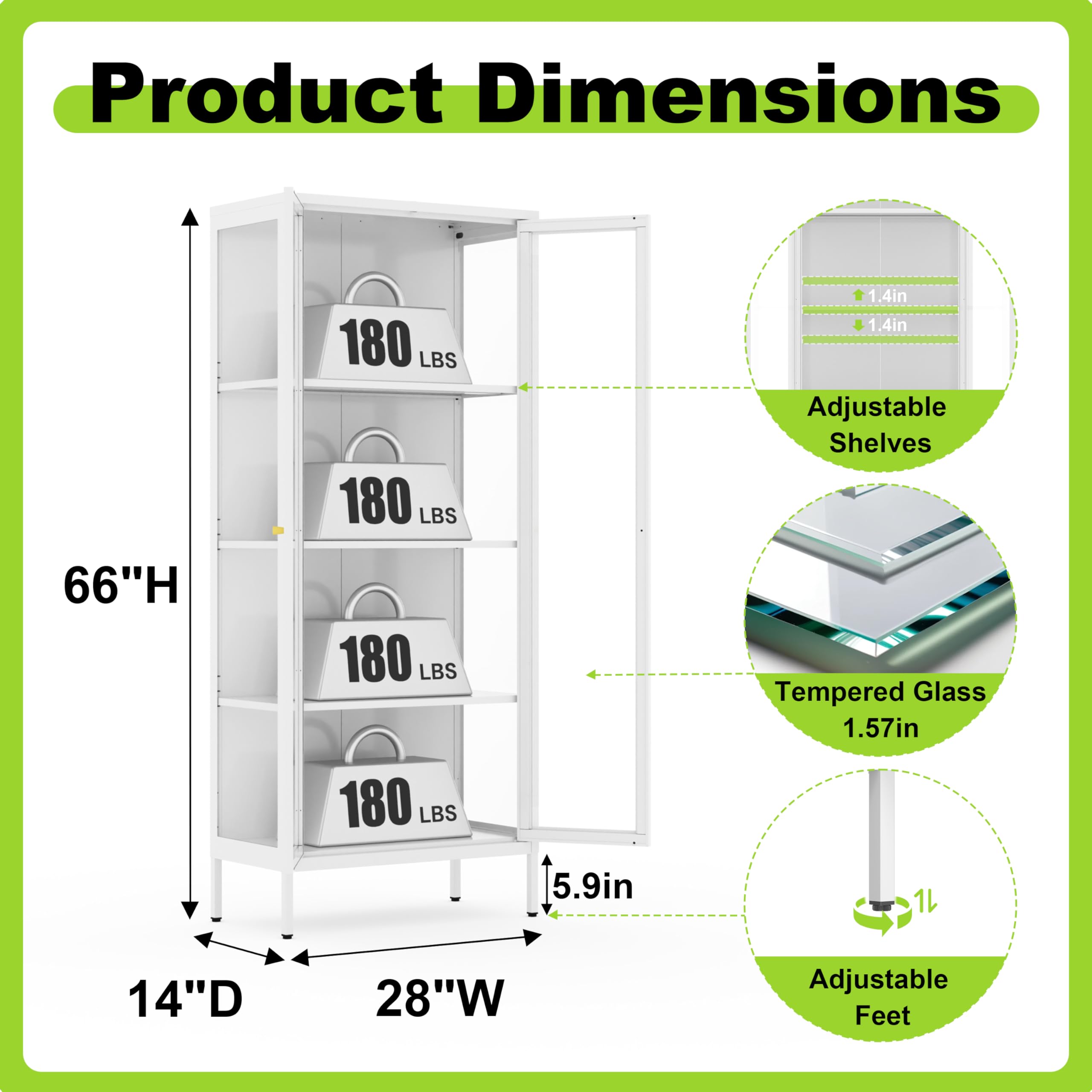 Display Cabinet with Glass Doors and LED Lights