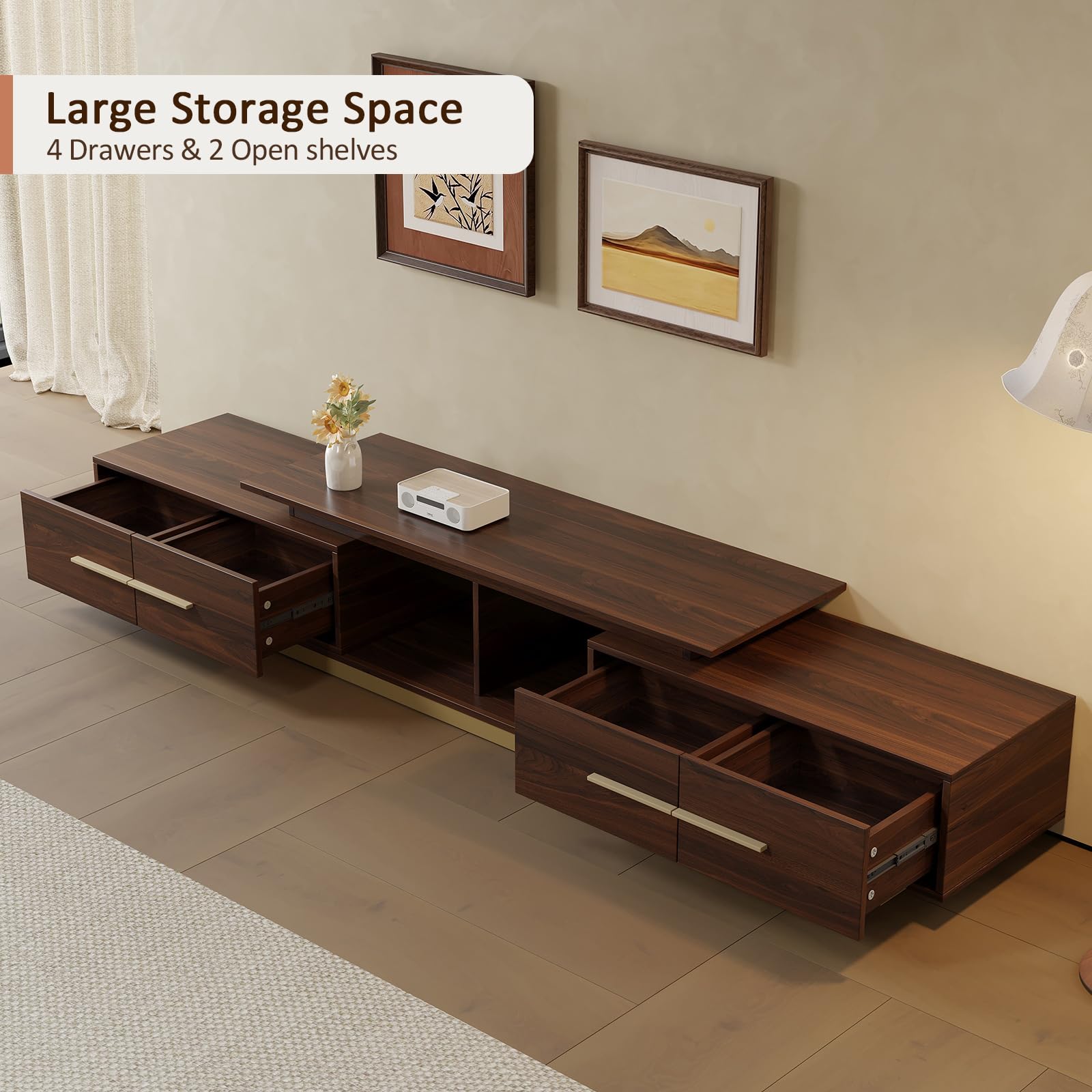 Extendable TV Stand with 4 Drawers