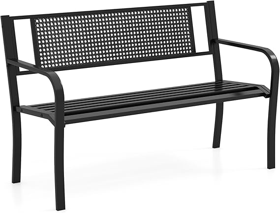 50" Outdoor Metal Park Bench with Armrests and Backrest