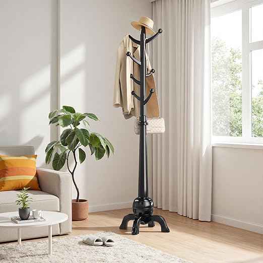 Freestanding Wooden Hall Tree with 8 Hooks