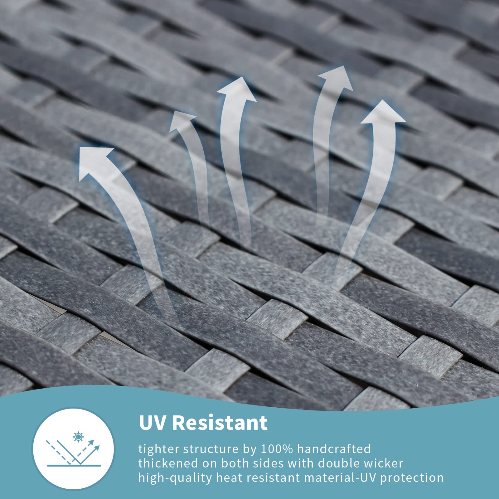 All-Weather Outdoor Wicker Ottoman Set of 2 - Dark Gray Rattan Footrest with Cushions