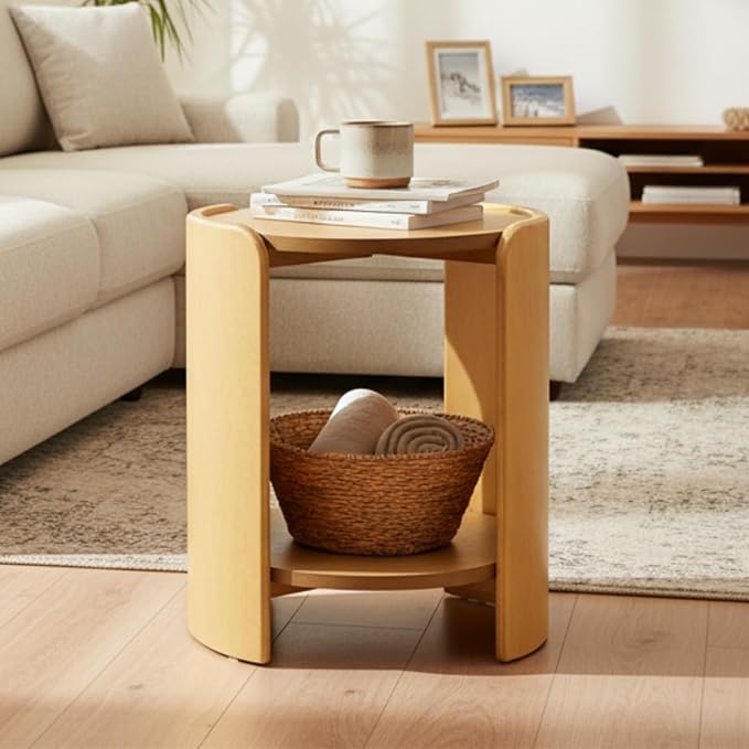 Round End Table with Storage Shelf