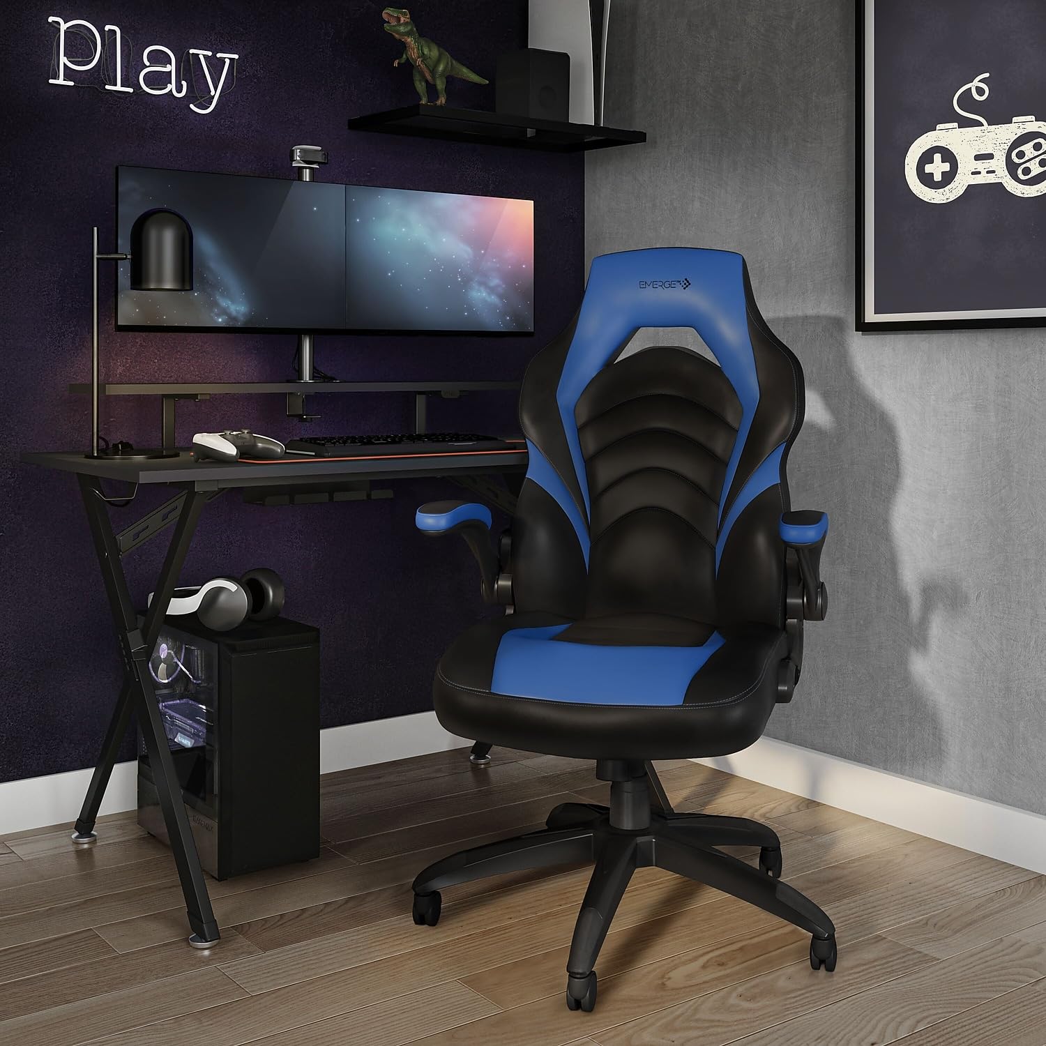 Gaming Chair Black and Blue Faux Leather