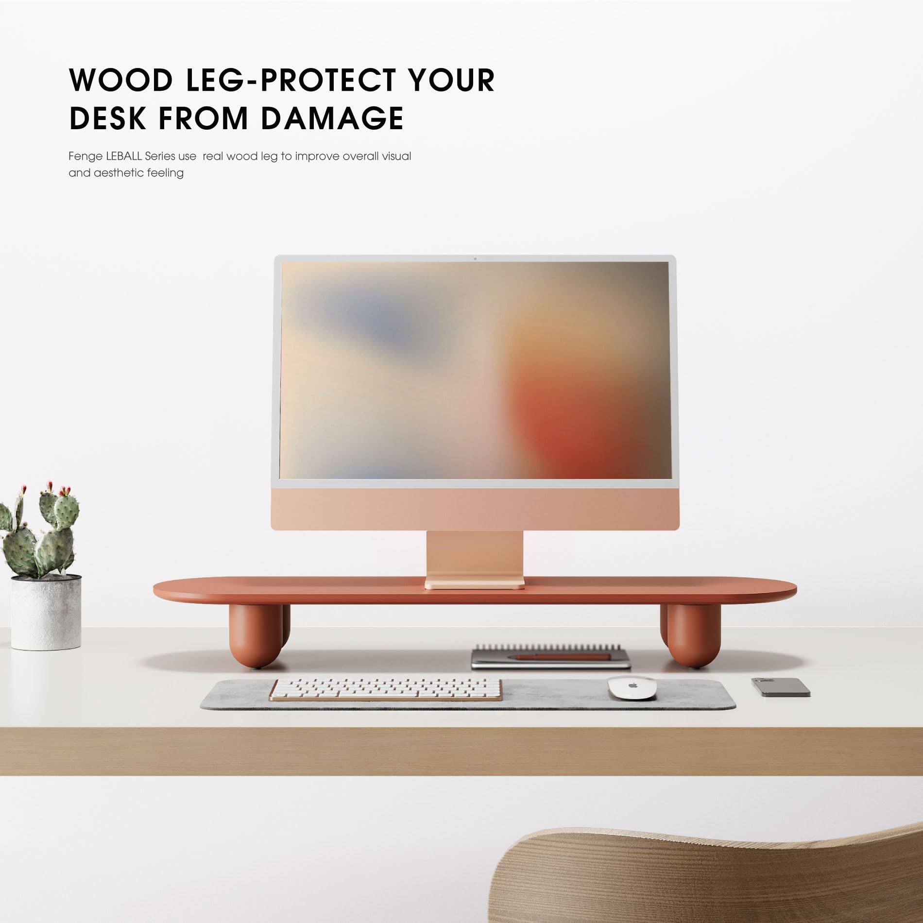 34 Inch Dual Monitor Riser with Wooden Shelf