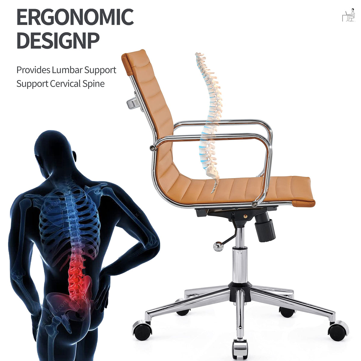 Ergonomic Office Chair - Ribbed Leather Executive Swivel