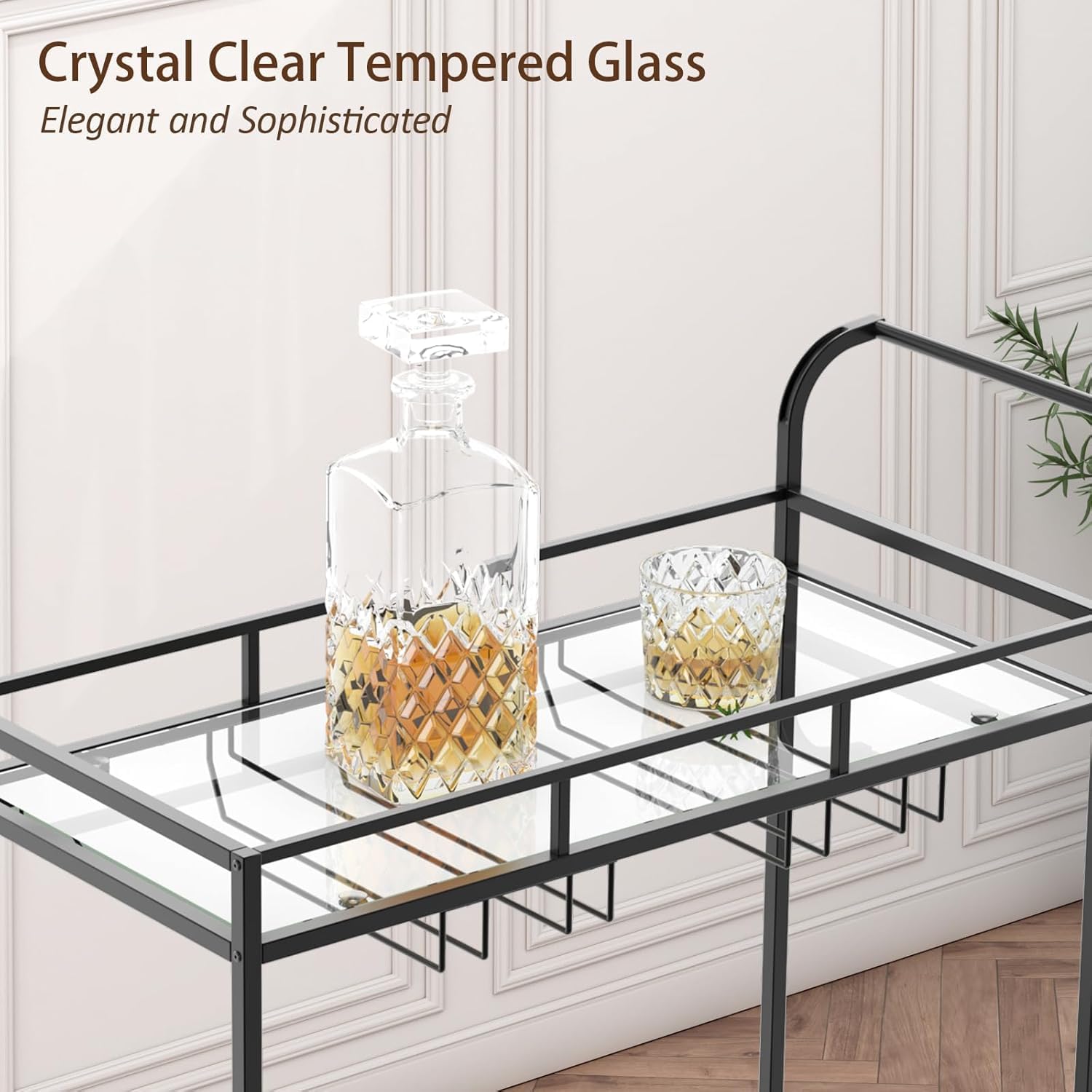 Large 2-Tier Bar Cart with Wine Rack and Glass Holder