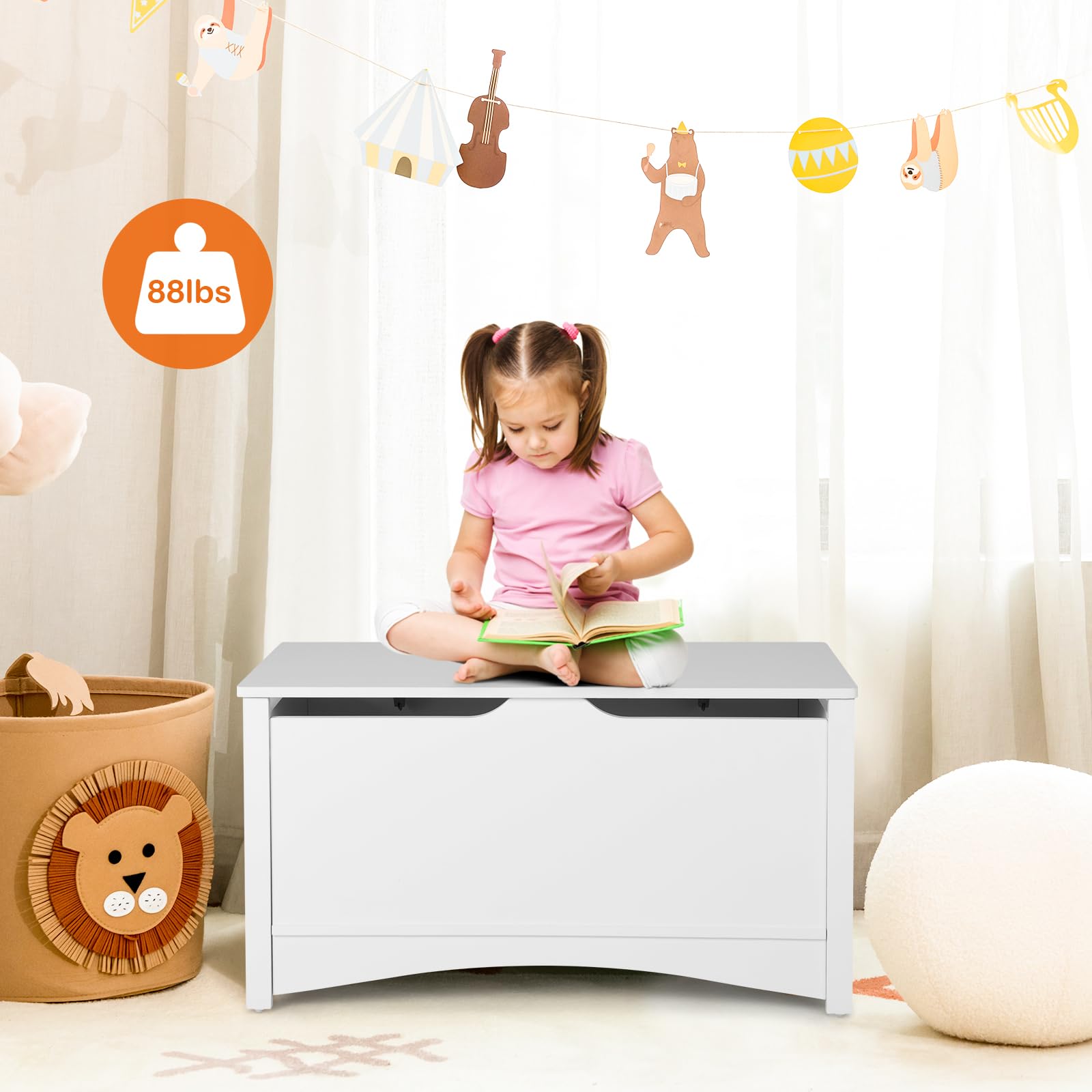 36-Inch Wooden Toy Storage Box with Safety Hinges