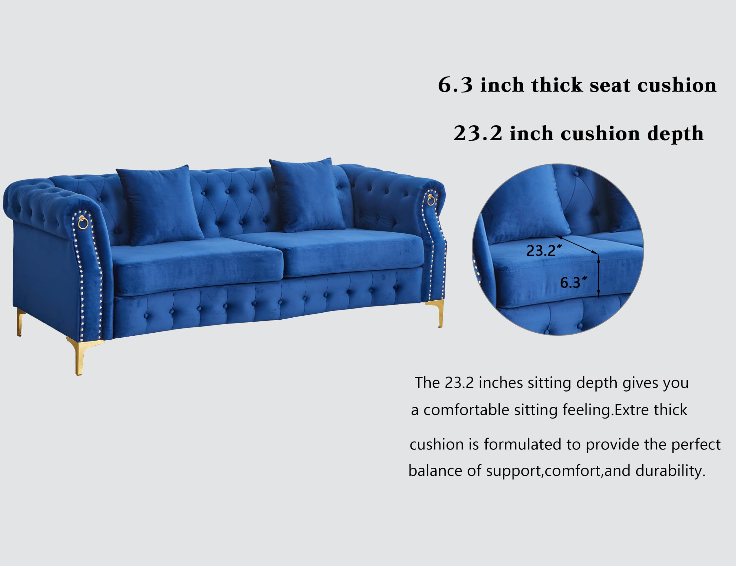 3-Piece Velvet Living Room Set with Tufted Design