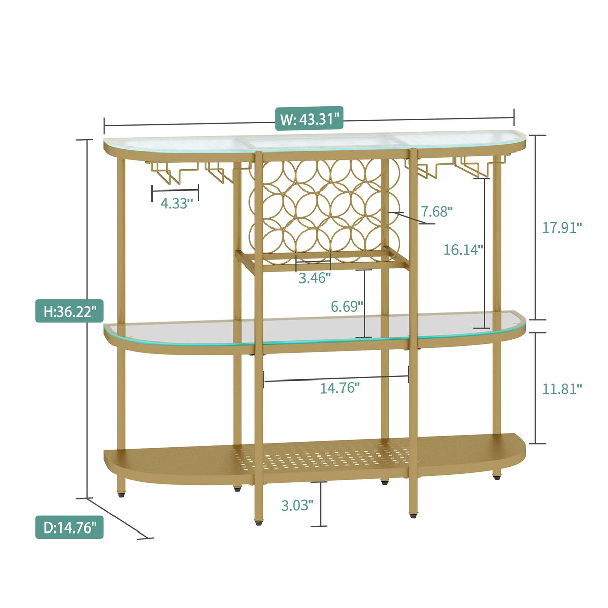 3 Tier Wine Bar Table with Glass Holders and Storage Shelf