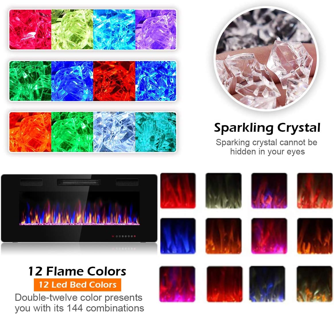 42 Inch Recessed Electric Fireplace Wall Mounted Heater
