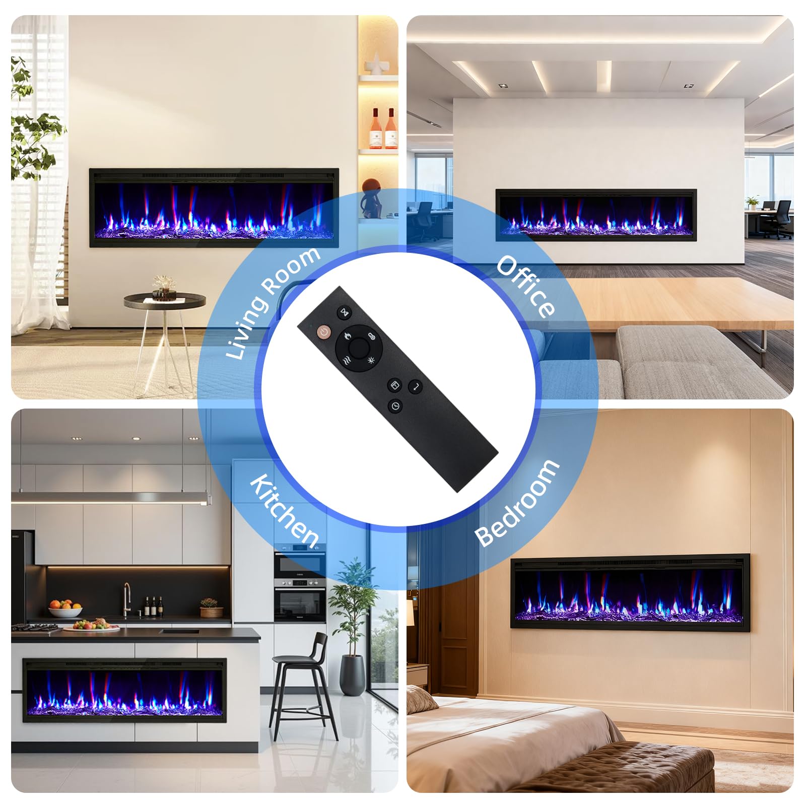 60 Inch Electric Fireplace Wall Mounted Recessed with Remote Control