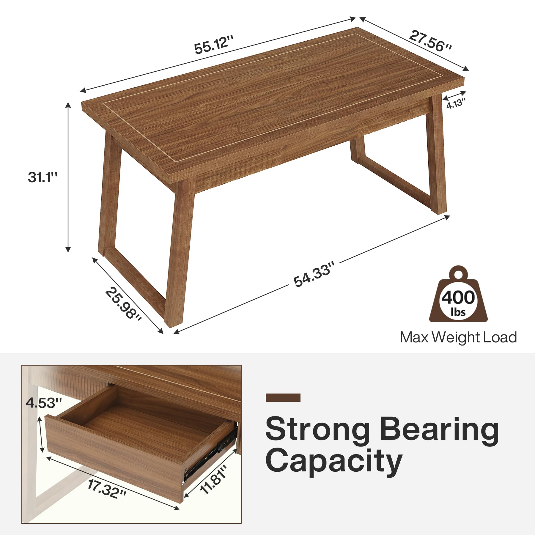 55" Executive Desk with Drawer