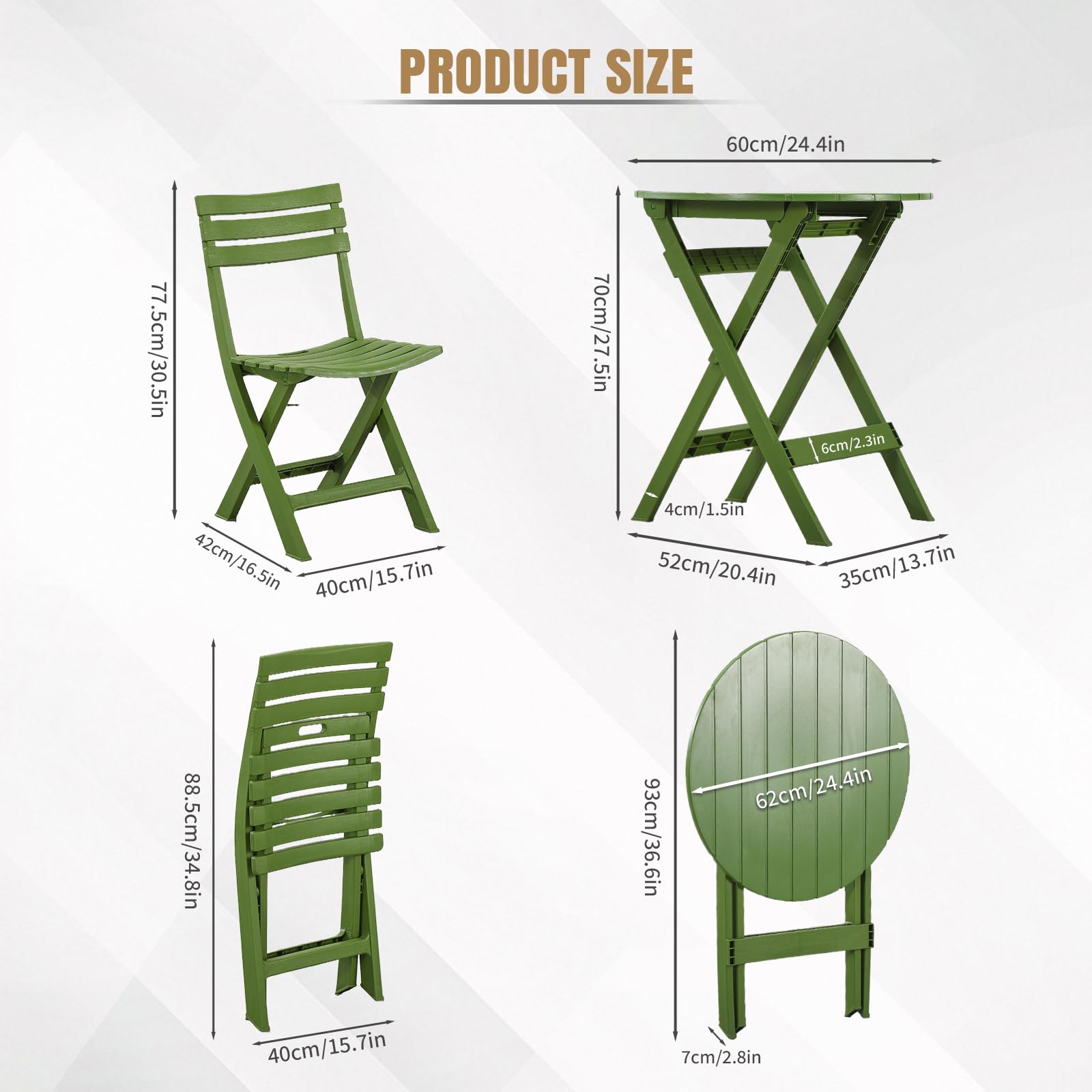 3 Piece Foldable Patio Bistro Set with Round Table