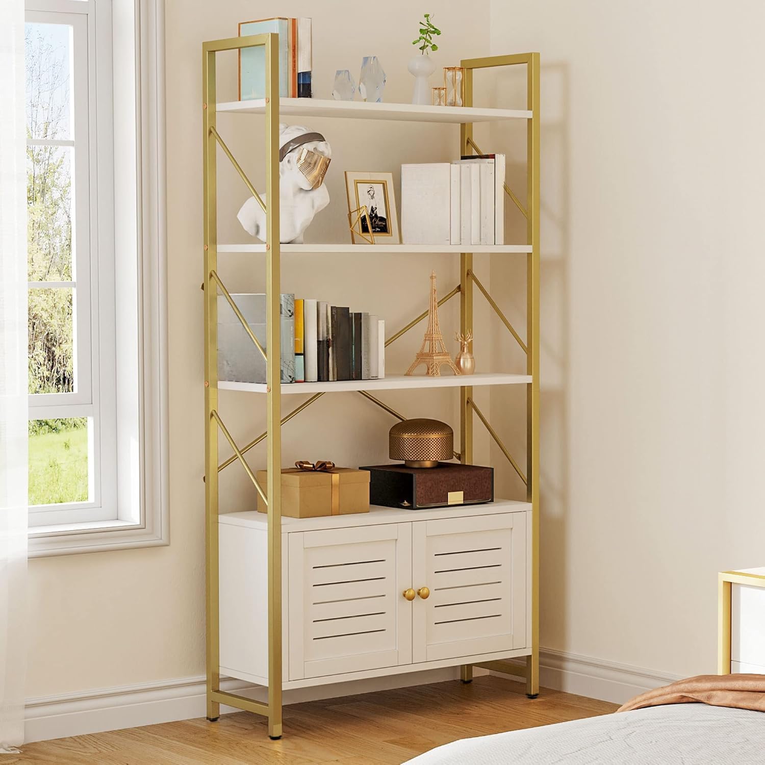 5-Tier Bookshelf with Storage Cabinet
