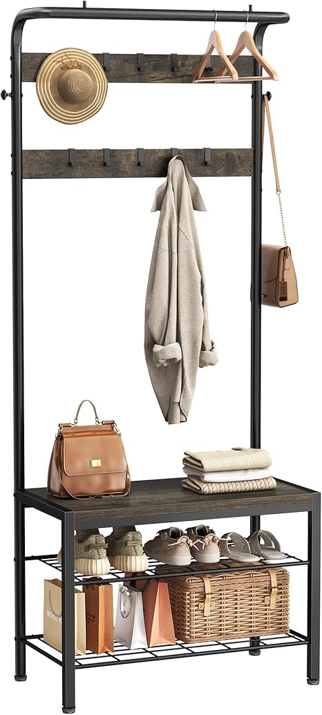 Hall Tree with Shoe Bench and Coat Rack
