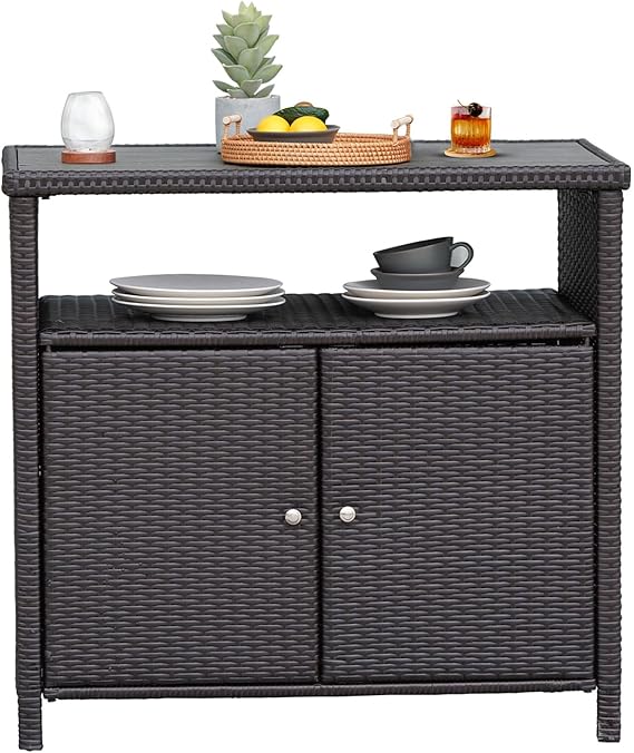 Wicker Storage Cabinet with Two Doors and Shelves