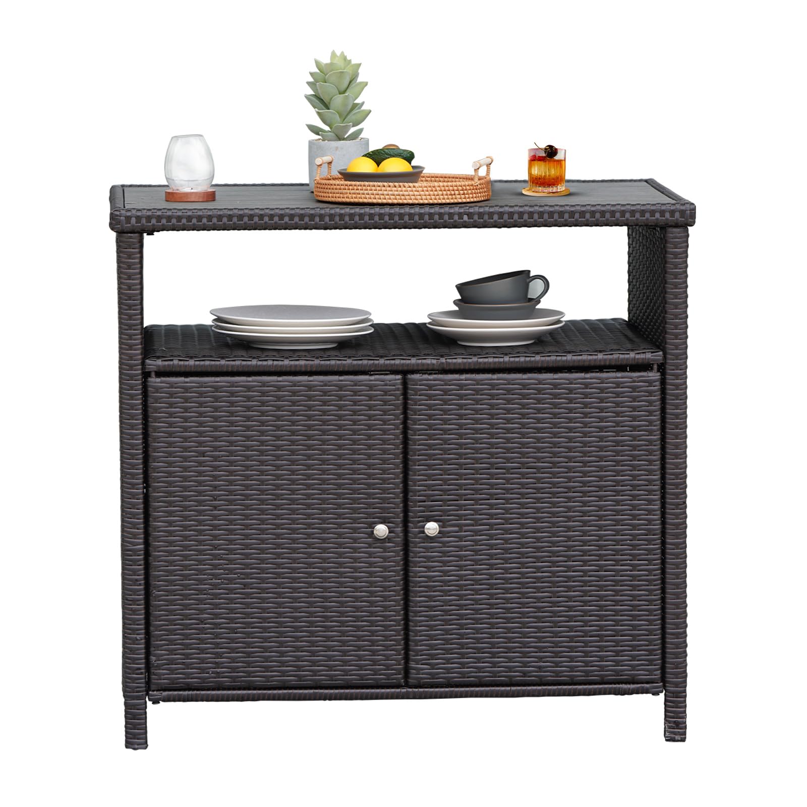 Wicker Storage Cabinet Outdoor Waterproof Buffet