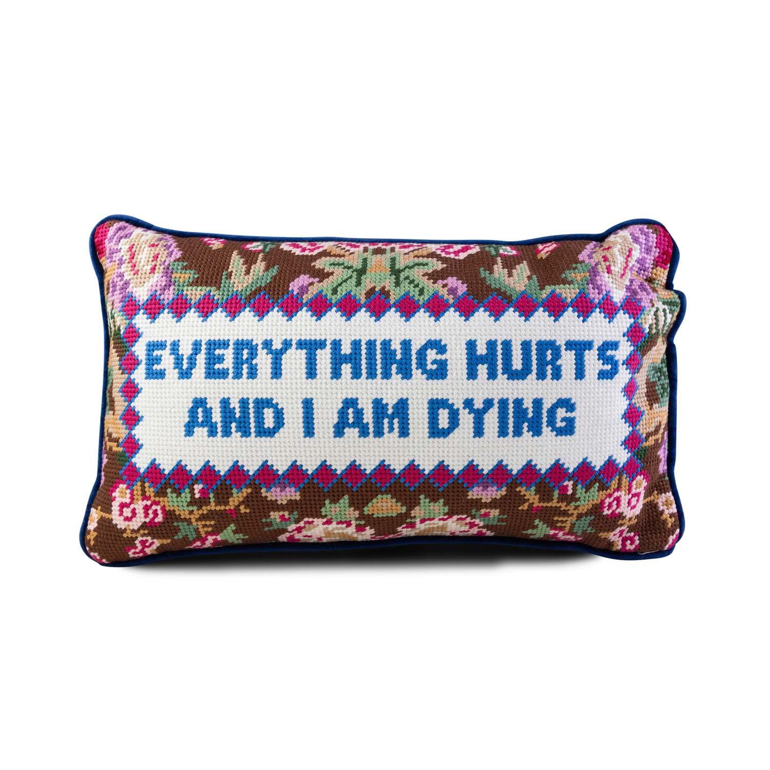Needlepoint Decorative Throw Pillow - Everything Hurts - 9x15