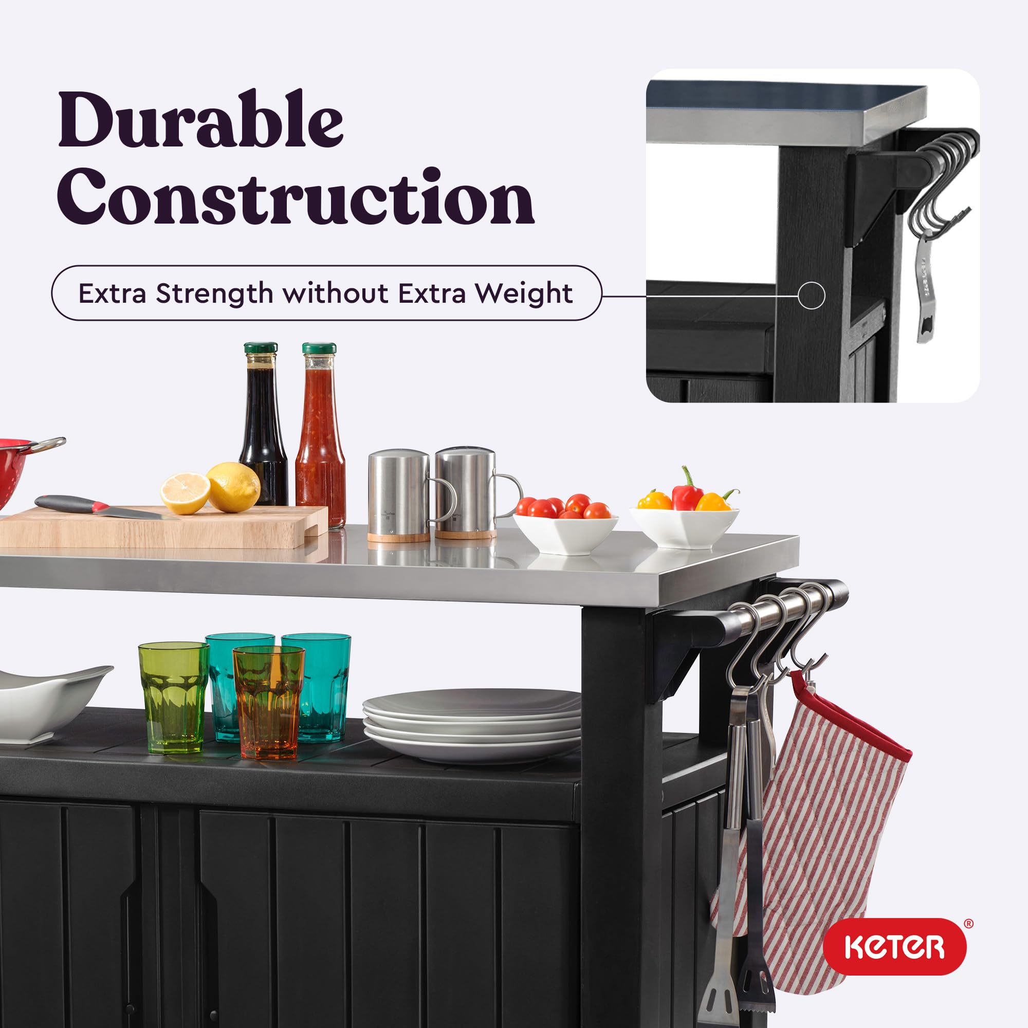 Unity XL Outdoor Table with Stainless Steel Top and Storage Cabinet