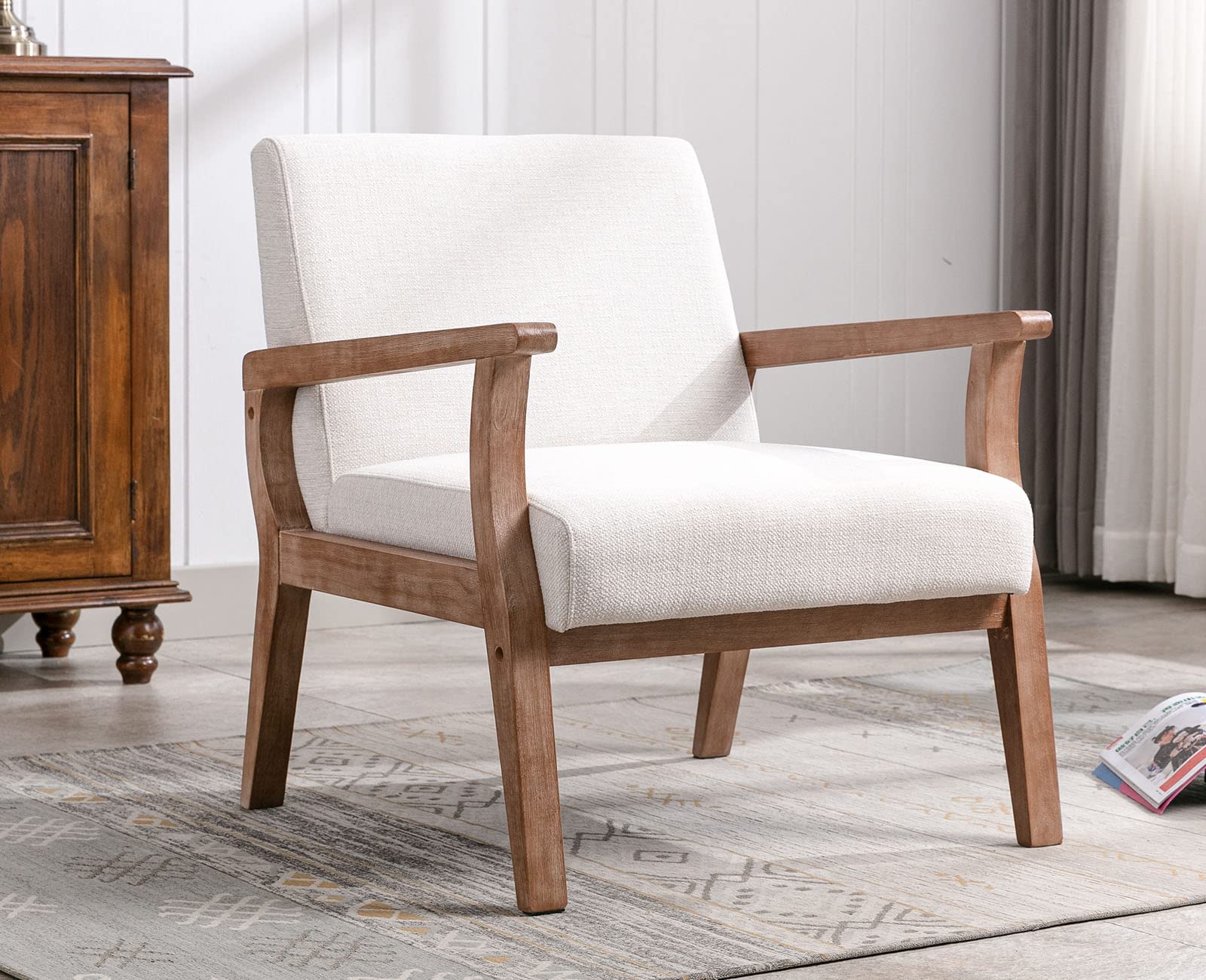 Mid Century Accent Chair with Upholstered Seat