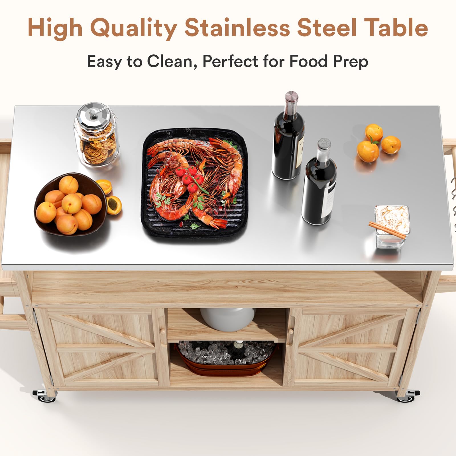 Outdoor Grill Cart with Storage and Stainless Steel Top