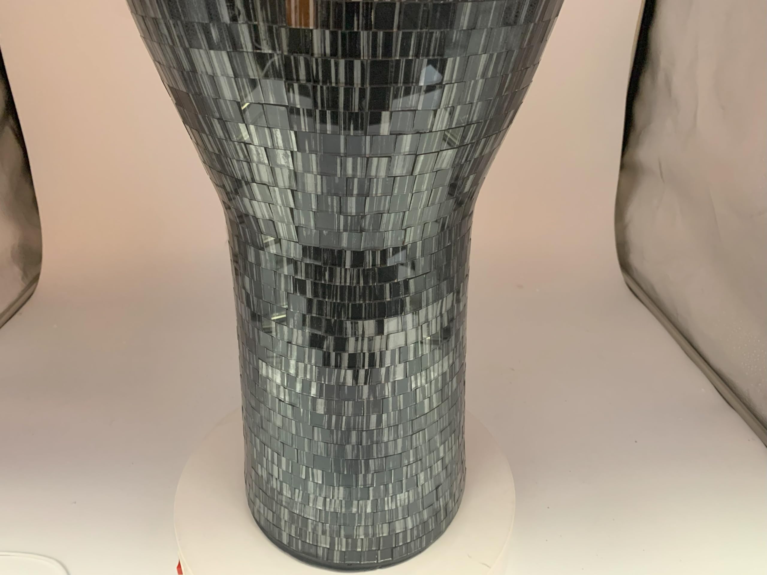 24 Inch Mosaic Floor Vase - Terracotta Cylinder with Grey and Black Glass