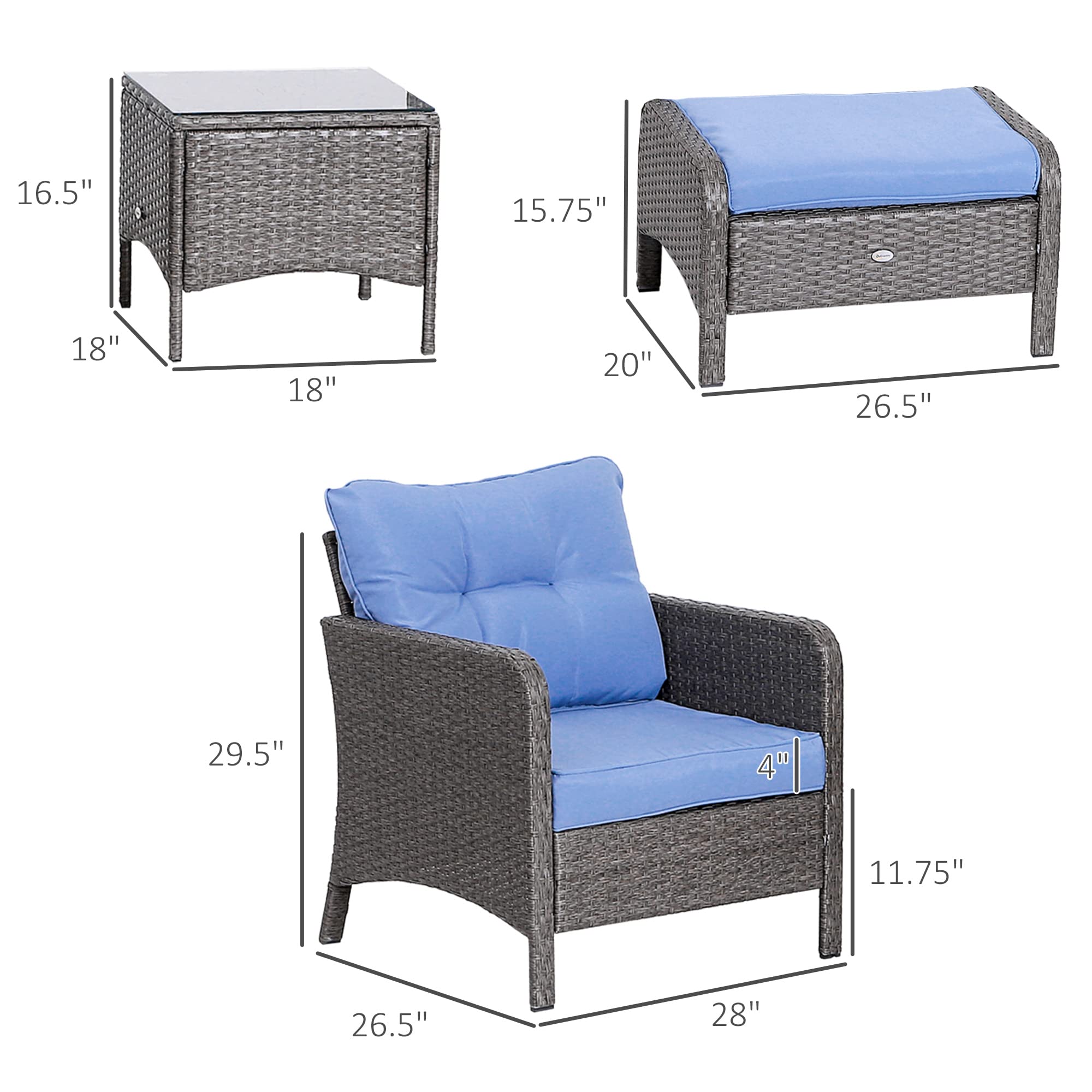 5-Piece Rattan Wicker Patio Conversation Set with Cushioned Chairs and Glass Coffee Table