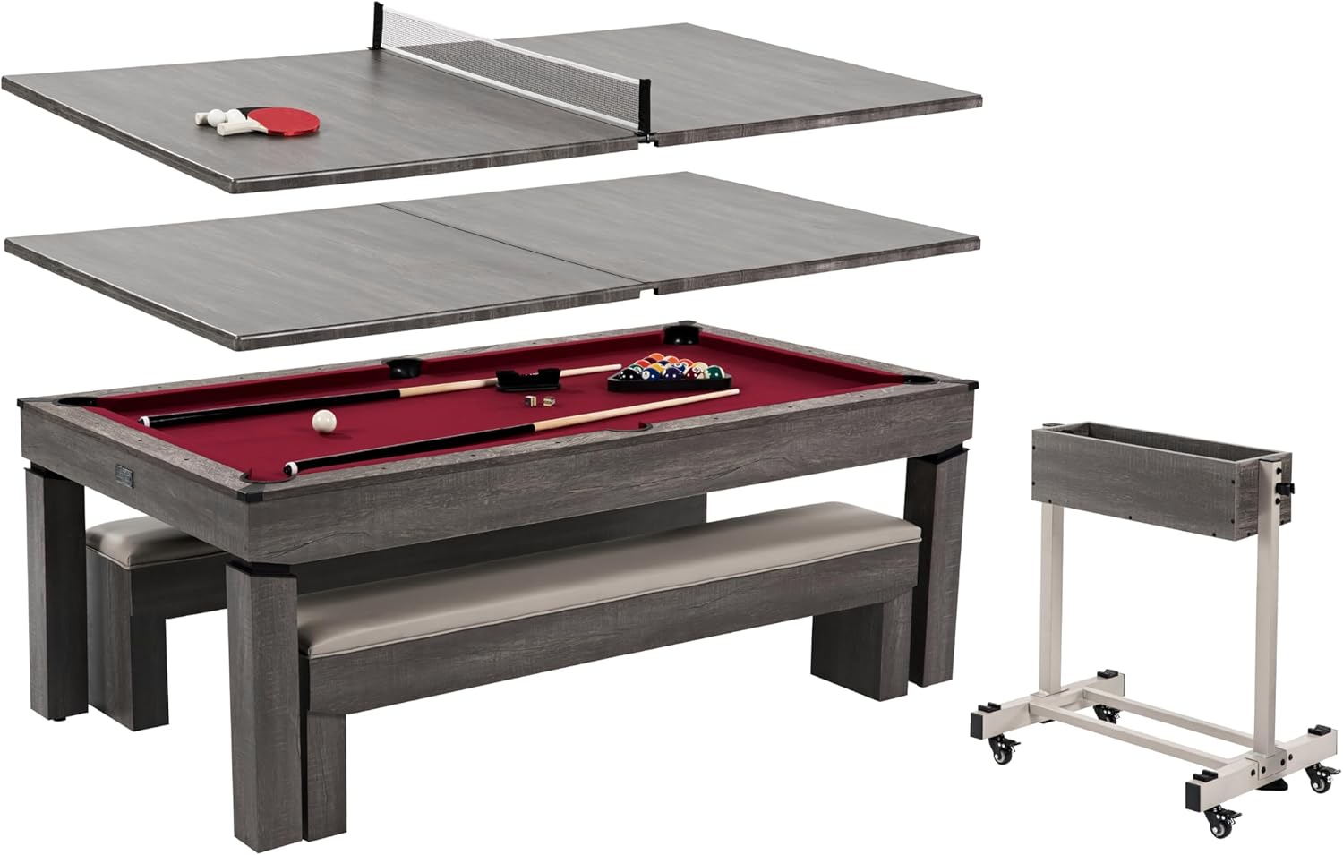 7' 3-in-1 Pool Table with Dining Top & Table Tennis