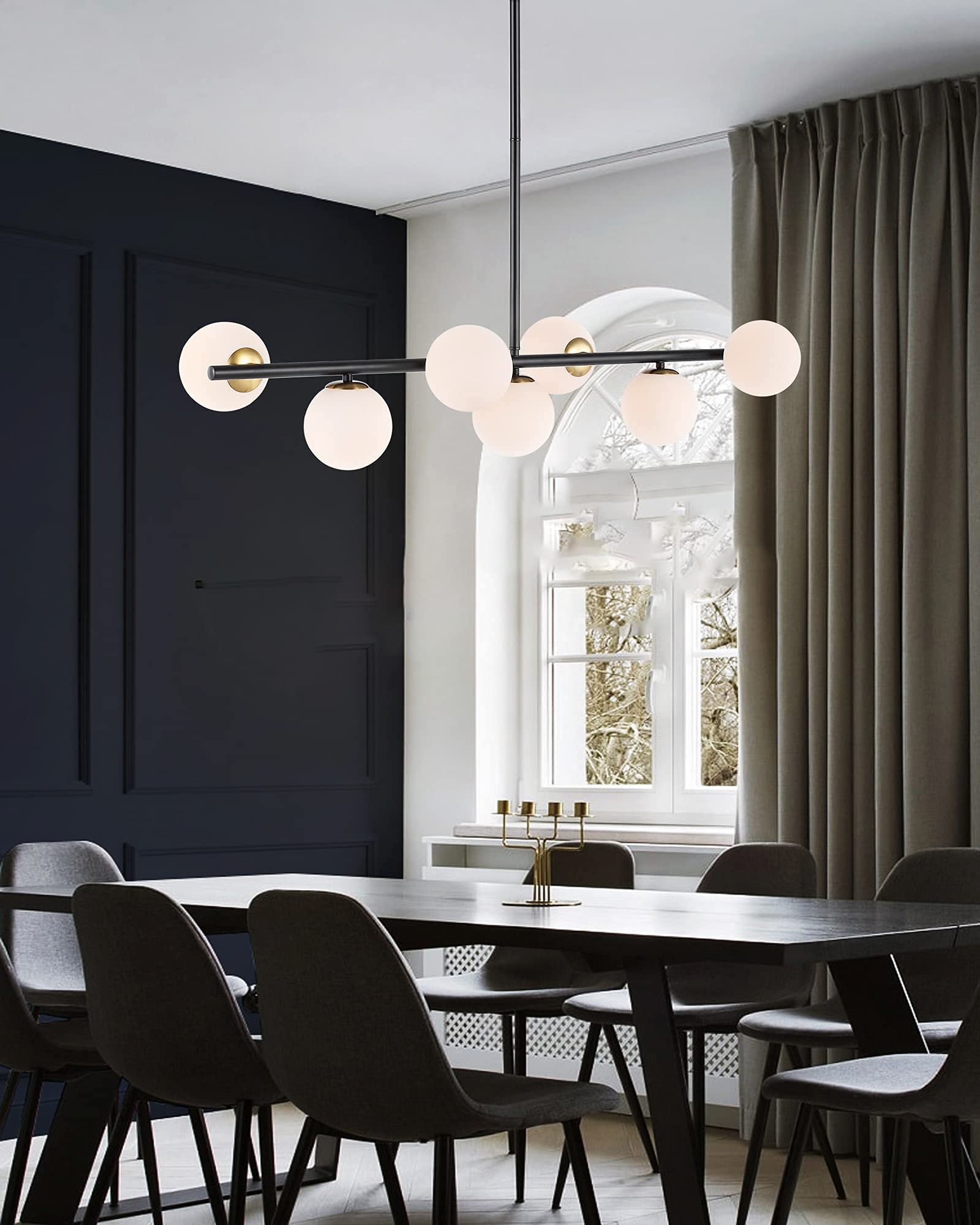 7-Light Modern Globe Chandelier Gold Black