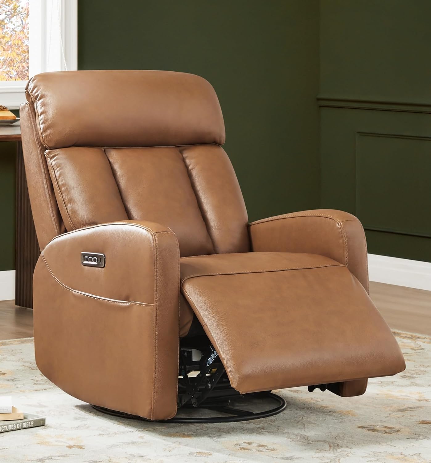 Triple Motor Power Swivel Recliner with Adjustable Headrest