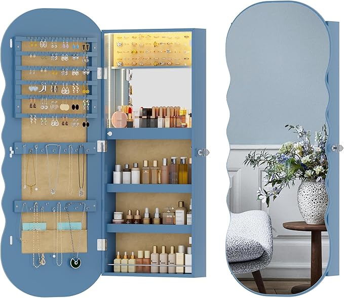 47.2" LED Wall Mounted Jewelry Cabinet with Full Length Mirror