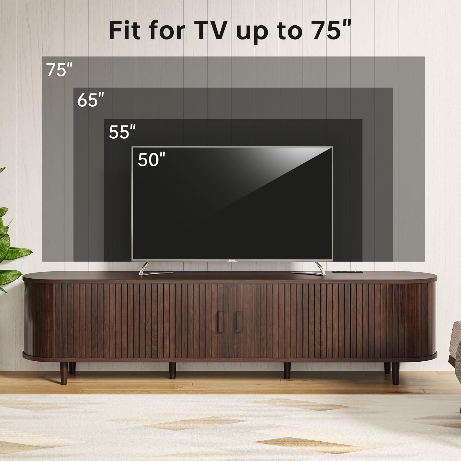 70" Mid Century Modern TV Stand with Sliding Doors