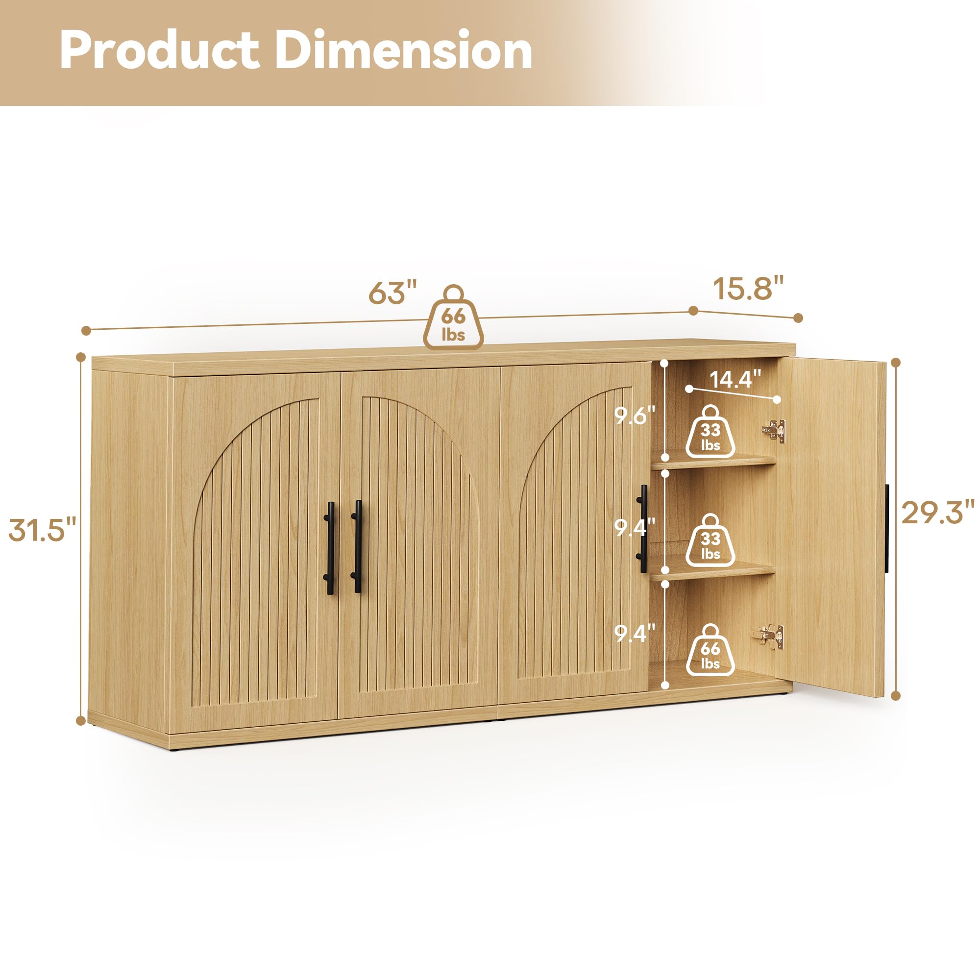 63" Fluted Buffet Cabinet with Storage