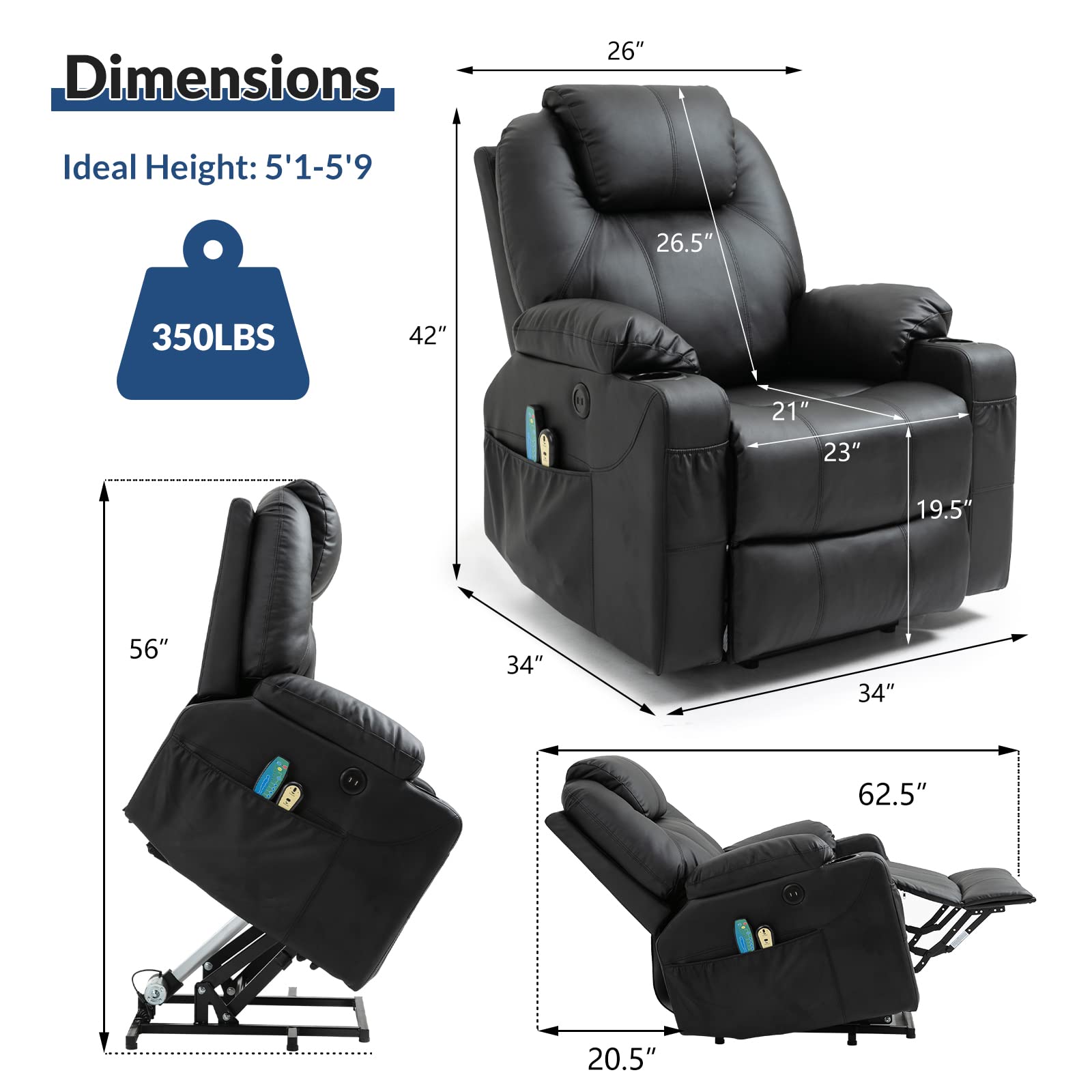 Power Lift Recliner Chair with Massage and Heat