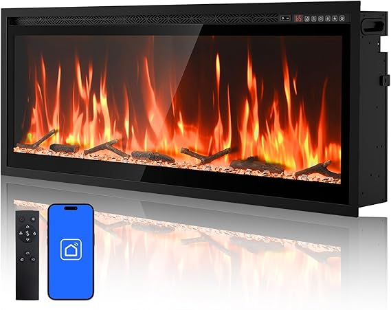 60" Smart Electric Fireplace with Voice Control and Realistic Flame