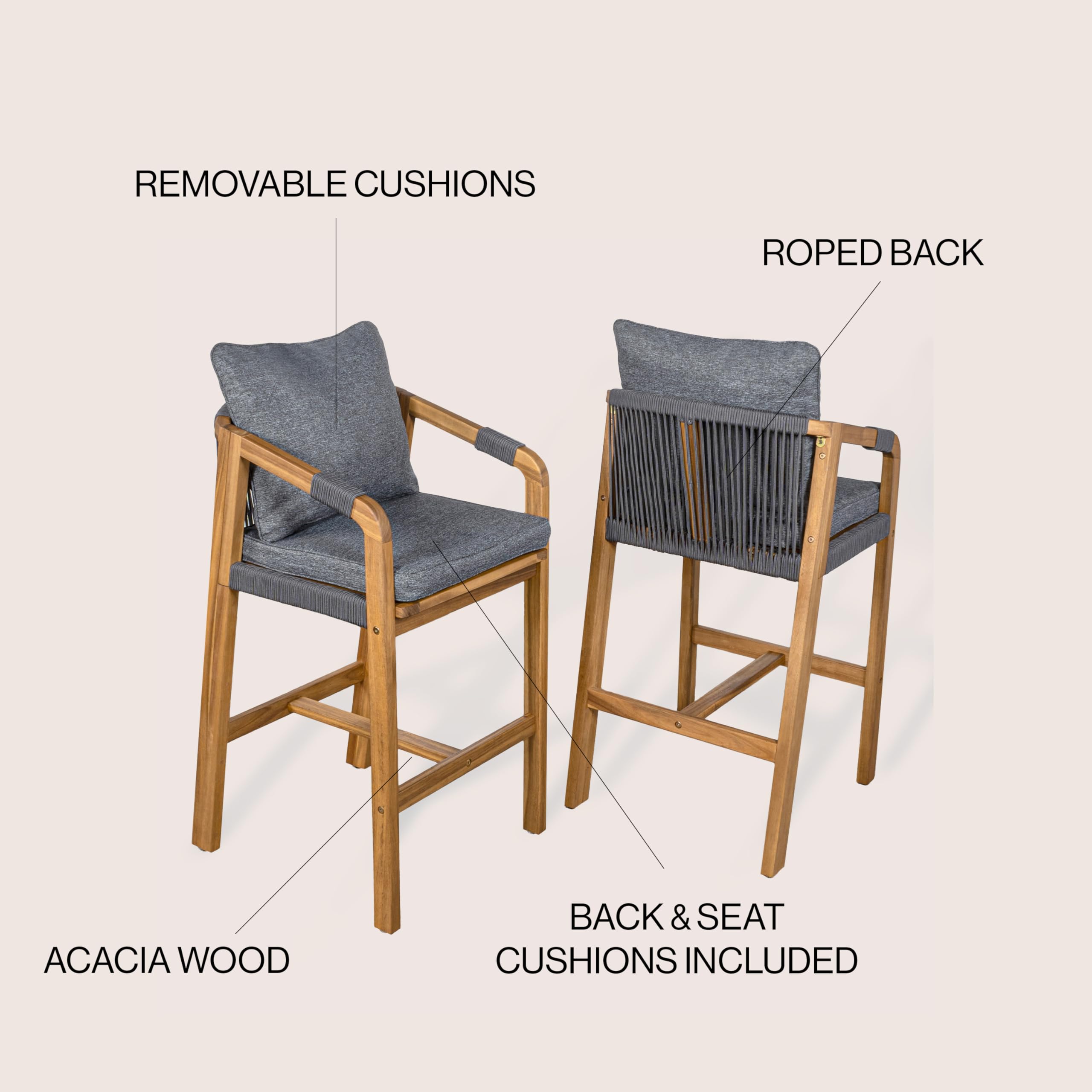 Porto Outdoor Bar Stool with Cushions and Armrests (Set of 2)