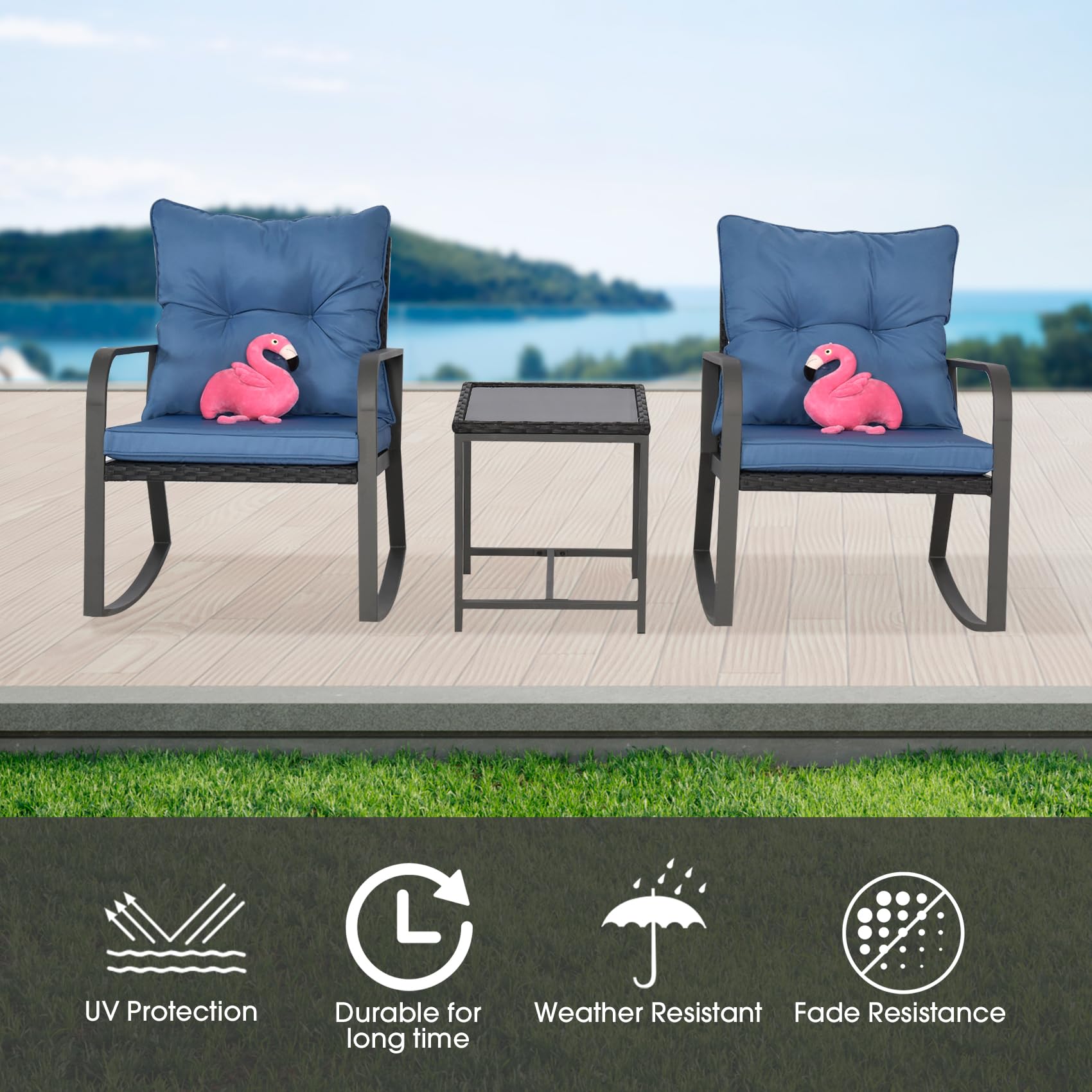 3-Piece Patio Bistro Set with Rocking Chairs and Table