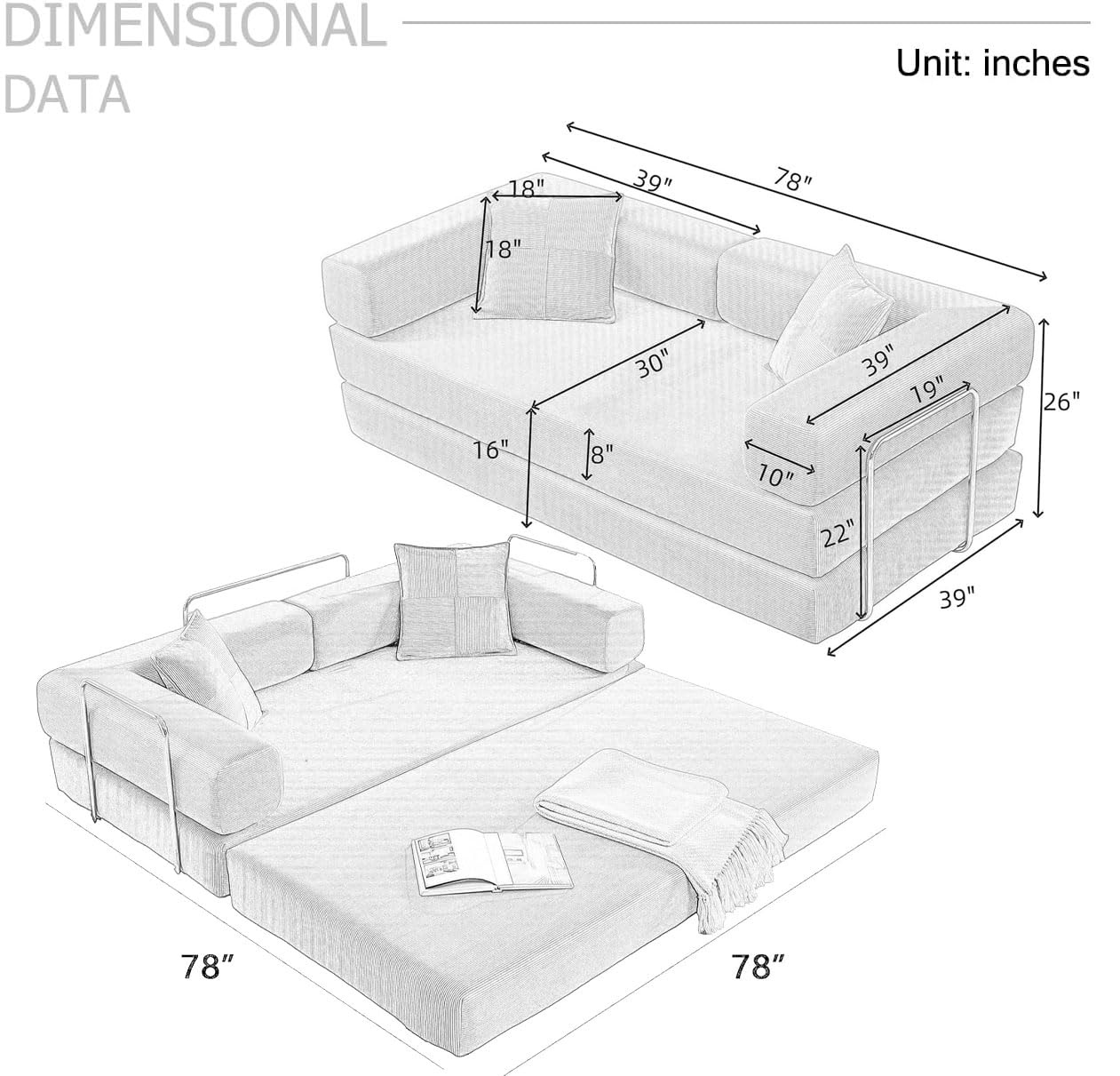 4-in-1 Folding Convertible Sofa Bed with Pull Out Sleeper