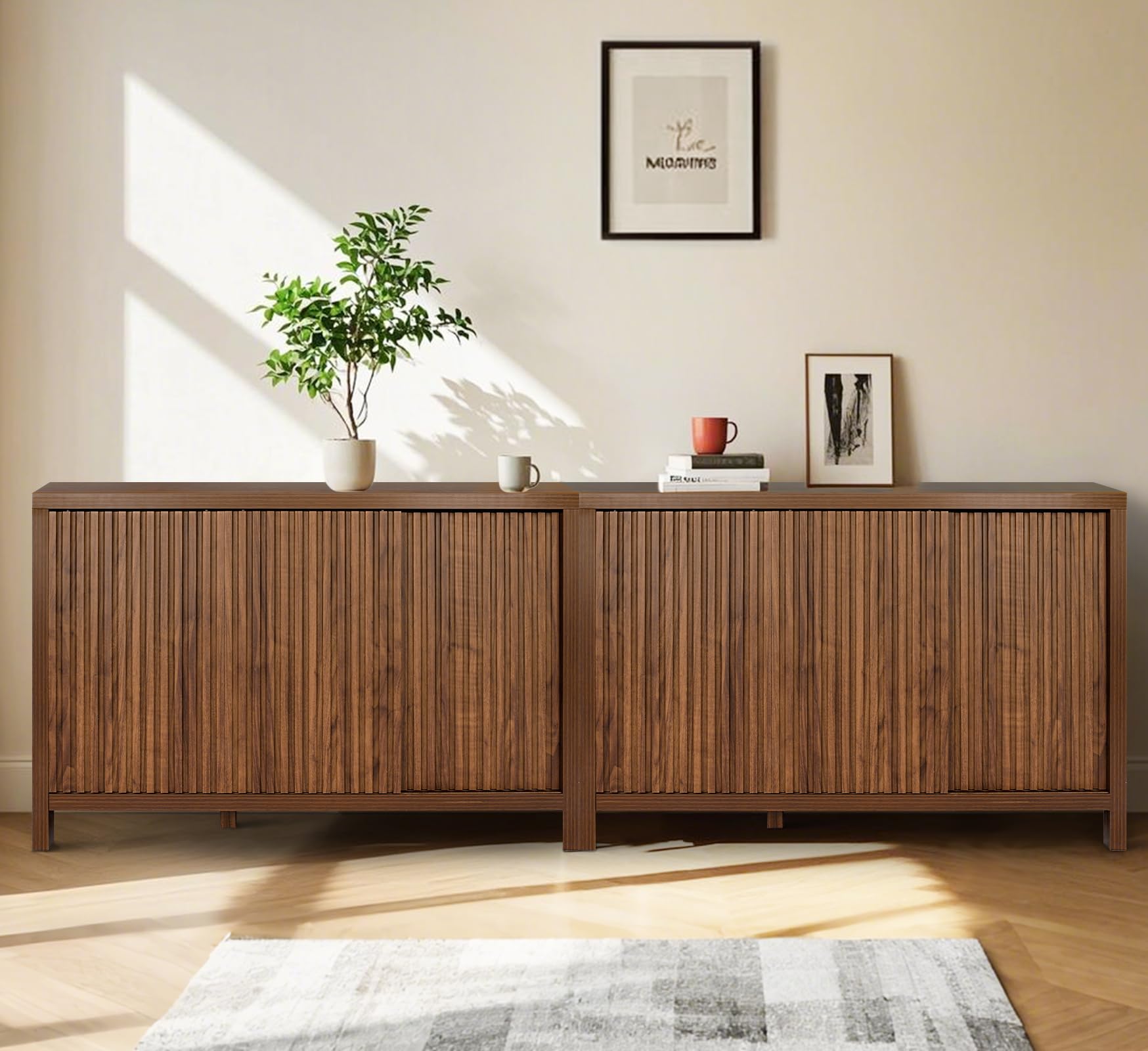 Fluted Sideboard Buffet Cabinet with Adjustable Shelves