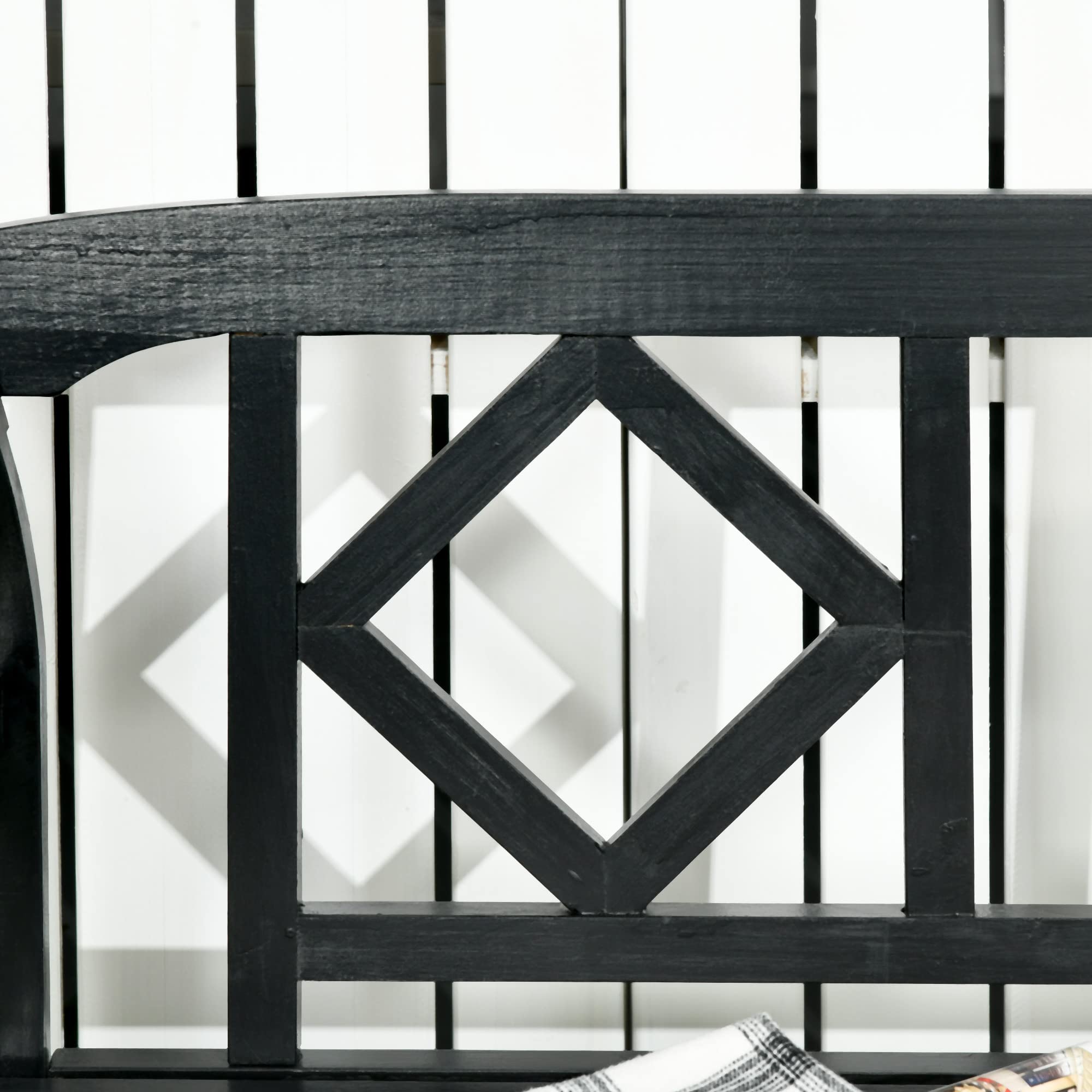 3-Person Wooden Outdoor Bench with Diamond Pattern