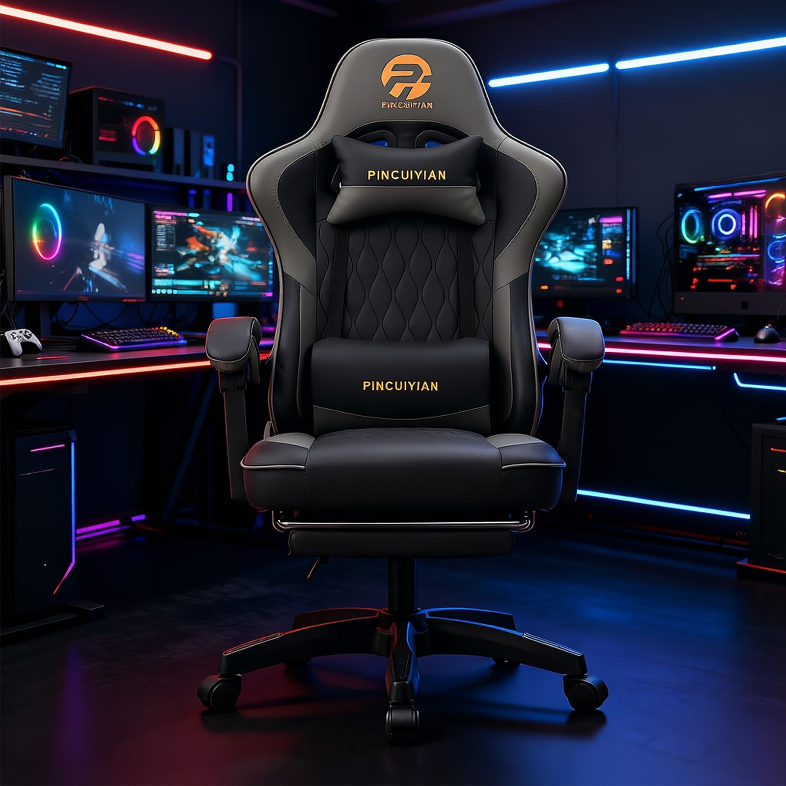 Ergonomic Gaming Chair with Footrest and Lumbar Support