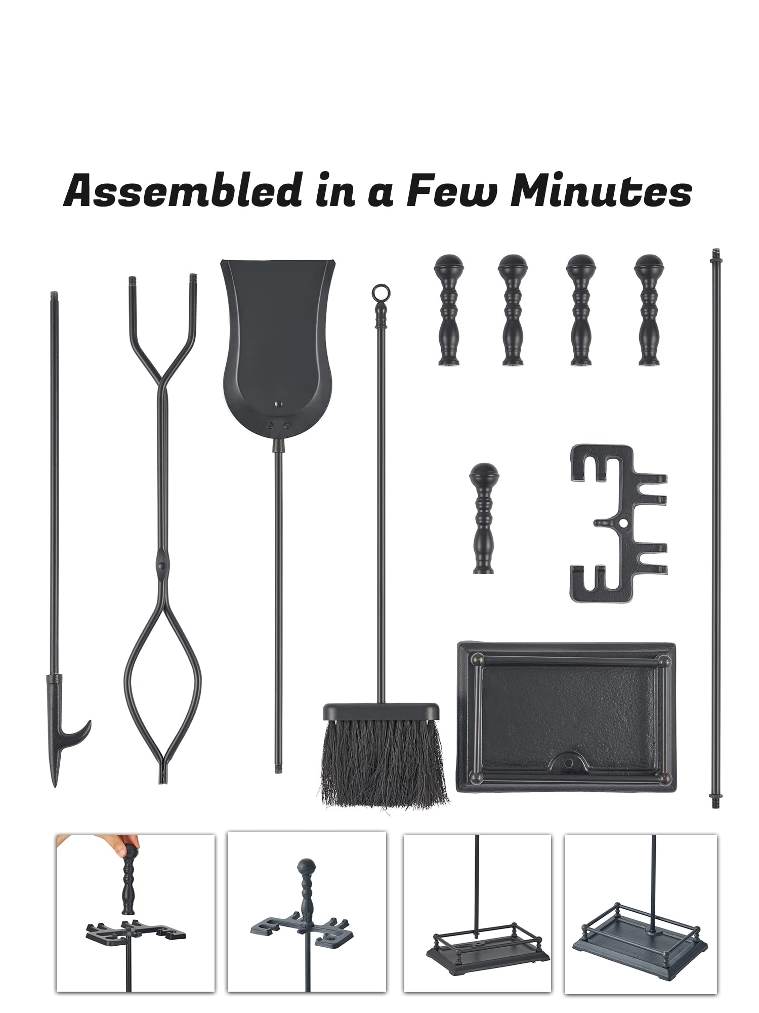 5-Piece Fireplace Tool Set with Stand