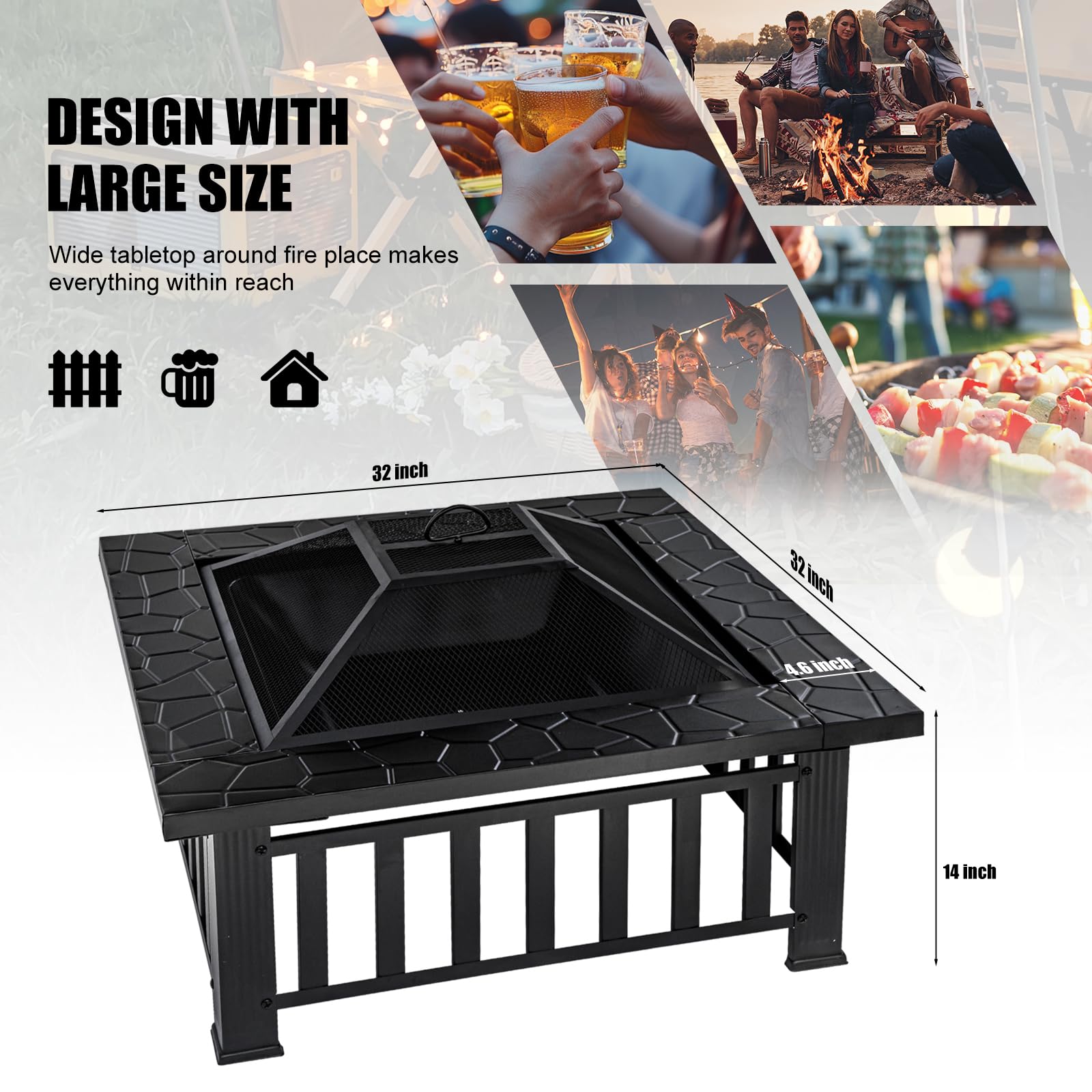 32 Inch Square Fire Pit Table