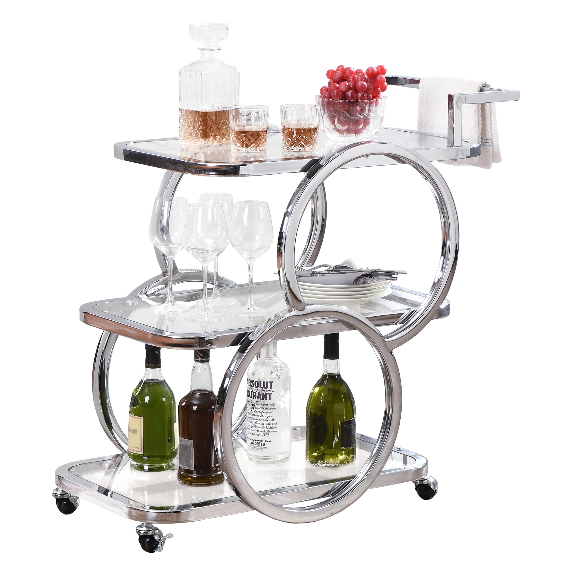 3 Tier Mobile Bar Cart on Wheels Chrome