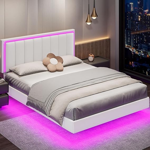 King Floating Bed Frame with LED Lights